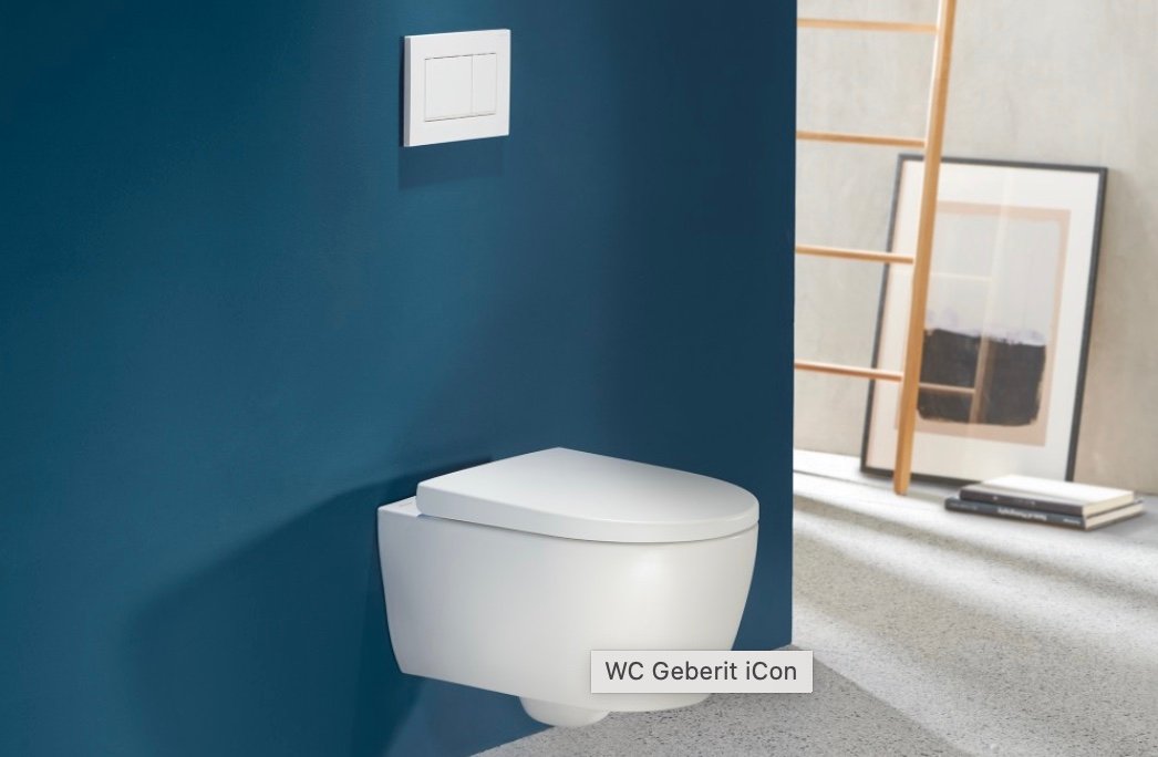 un Wc suspendu sur mur bleu canard